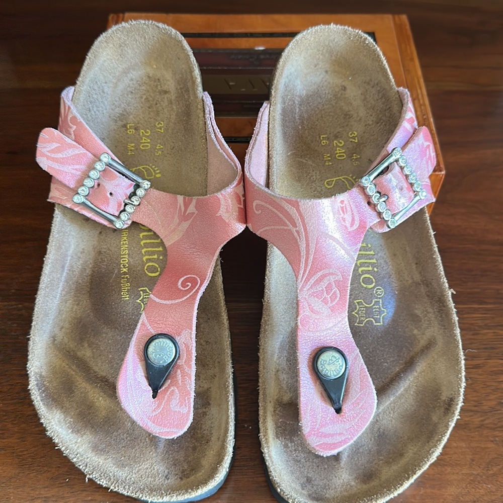 Papillio the Original Birkenstock Pink Bling Pattern Thong Sandel ~ Size 6 (37)